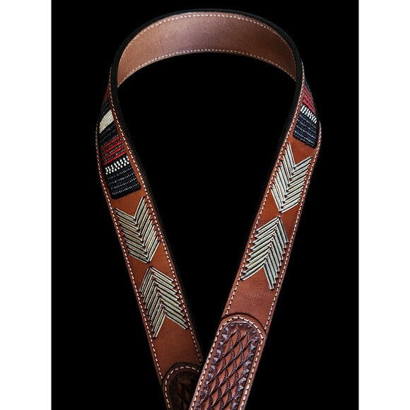Country Western Rodeo Multicolor Brown Tooled Leather Belt Floral Billet Size 38 - Picture 6 of 6
